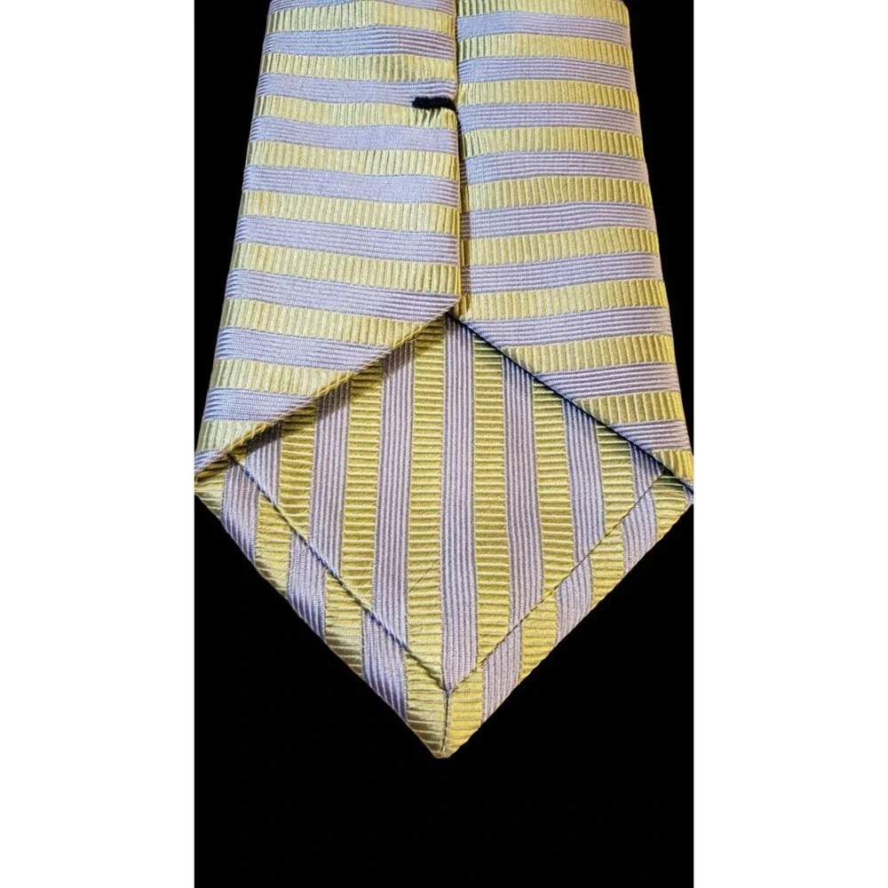 Gianni‎ Long Made In Italy Tie Hand Made 100% Silk Yellow Striped Necktie